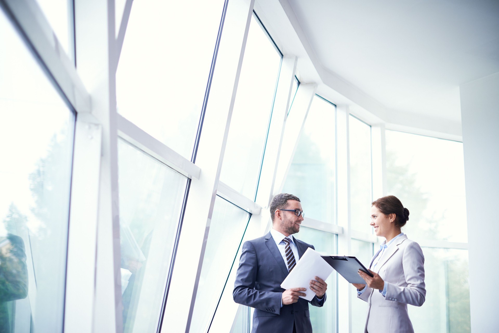 Colleagues in office building